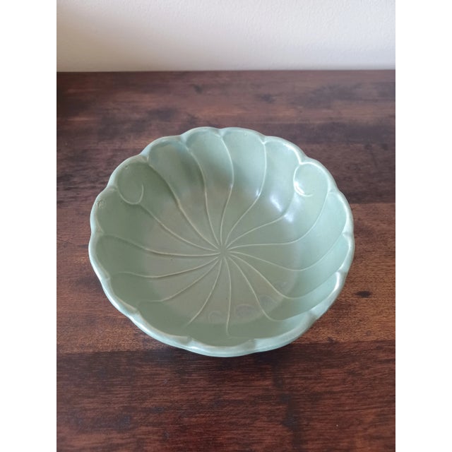 Vintage Mid Century Pottery Bowl, Regal 315-USA. It is an olive green color with scalloped edges. **Please visit the rest...