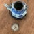 Late 18th Century Antique Chinese Blue & White Porcelain Glazed Teapot W/Wire Bail Handles Surguch Stamp Wood Base For Sale - Image 5 of 12