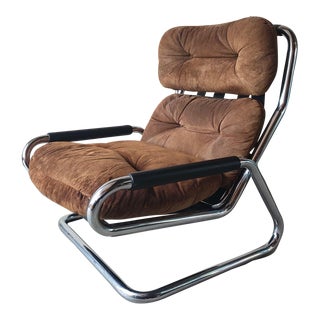 Vintage Chrome Tubular Mod Lounge Chair in Brown Suede by Directional For Sale