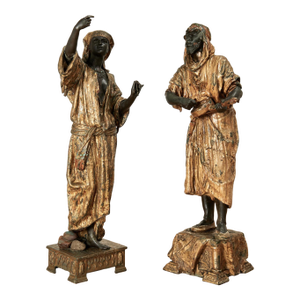 Pair of Large Antique Orientalist Bronze Figural Sculptures or Statues
