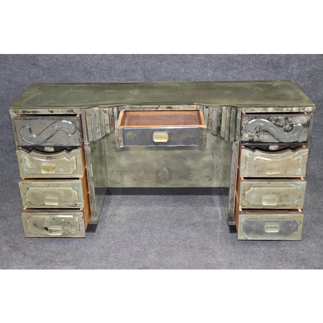 Hollywood Regency 1950's Hollywood Regency Distressed Mirrored Serge Roche Attributed Vanity For Sale - Image 3 of 15