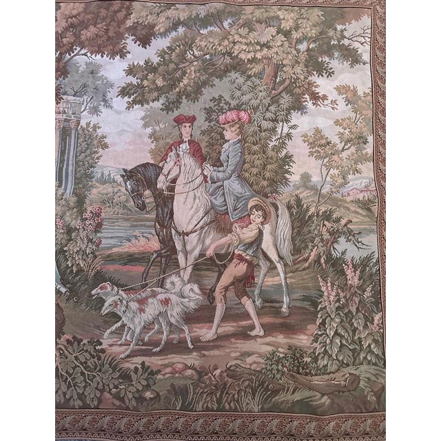 Experience the timeless elegance of this exquisite French Aubusson style tapestry, capturing the essence of a musical...