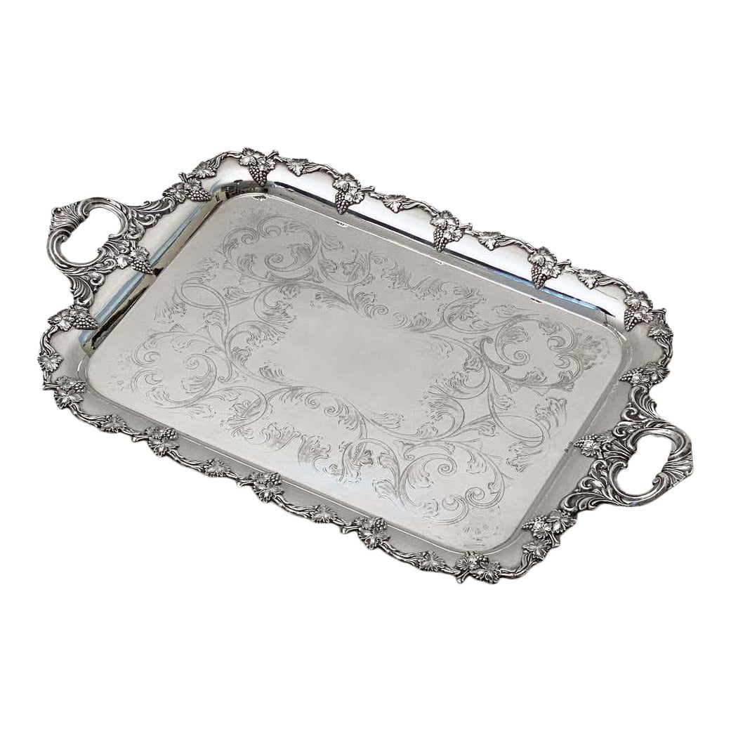 Large Danish Silver Rectangular Serving or Drinks Tray Chairish