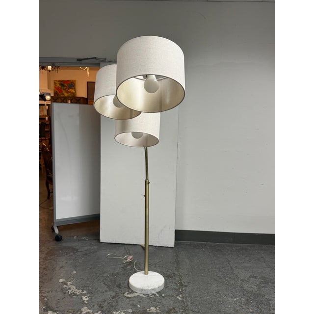 Stone Pottery Barn Contemporary Locke Three-Arm Marble Arc Floor Lamp For Sale - Image 7 of 12