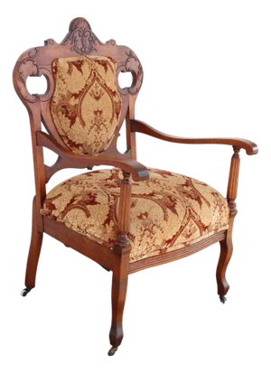 Late 19th Century Antique Armchair With Upholstery On Casters