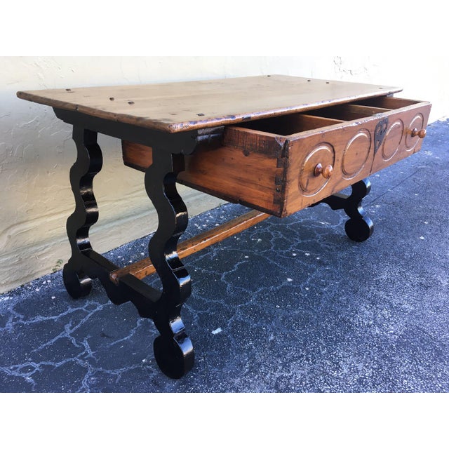 17th Spanish Refectory Table, Writing Desk, One Large Drawer For Sale - Image 4 of 13