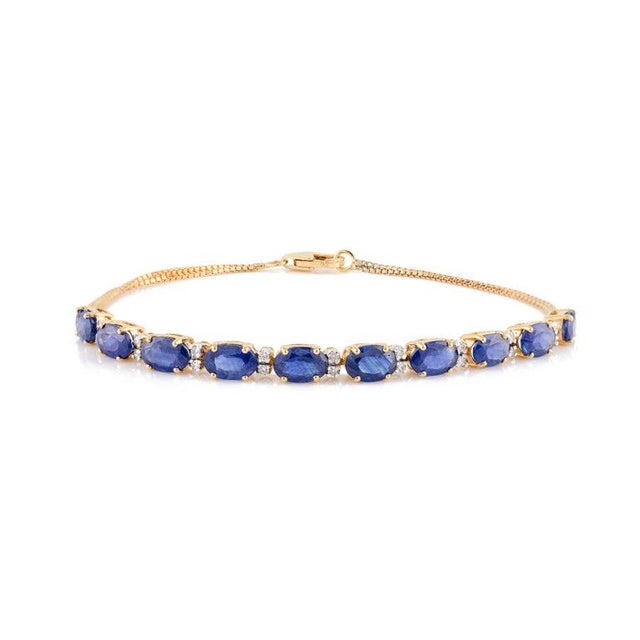 Blue Sapphire Tennis Bracelet With Diamonds for Wedding For Sale - Image 4 of 10