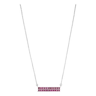 2.81 Ct Double Row Ruby Bar Necklace Pendant in Sterling Silver - Caratandher For Sale