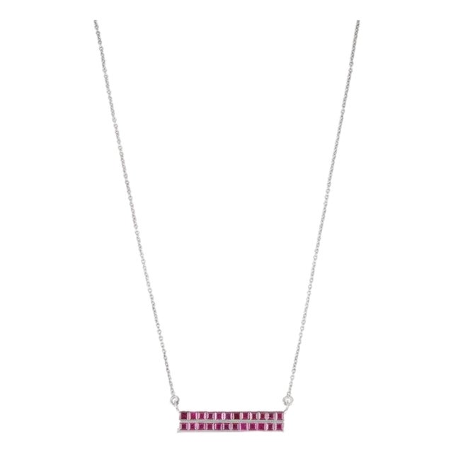 2.81 Ct Double Row Ruby Bar Necklace Pendant in Sterling Silver - Caratandher For Sale