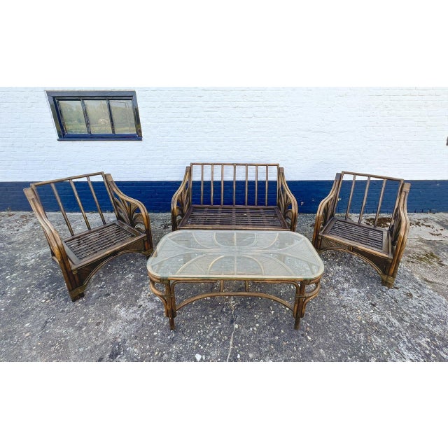 Rattan Reed Bamboo Sofa with Chairs and Table, 1970s, Set of 4 For Sale - Image 13 of 14