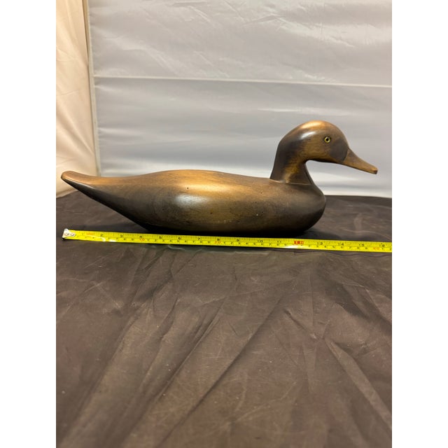 Carved Natural Wood Stained Large 16” Duck Decoy Glass Eyes Vintage For Sale - Image 10 of 10