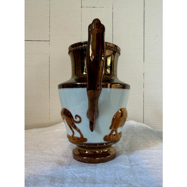 Ceramic Mid 19th Century Antique English Copper Lusterware Pottery Pitcher With Hound and Ram For Sale - Image 7 of 10