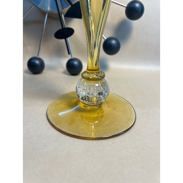 Hollywood Regency 1920s Pairpoint Honey Amber Candlesticks, Uv Reactive, 12-Inch Pair For Sale - Image 3 of 10