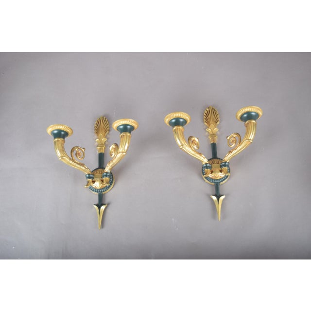 Gilt Bronze Double-Arm Wall Sconces with Frosted Glass Shades, 1950s, Set of 2 For Sale - Image 13 of 18
