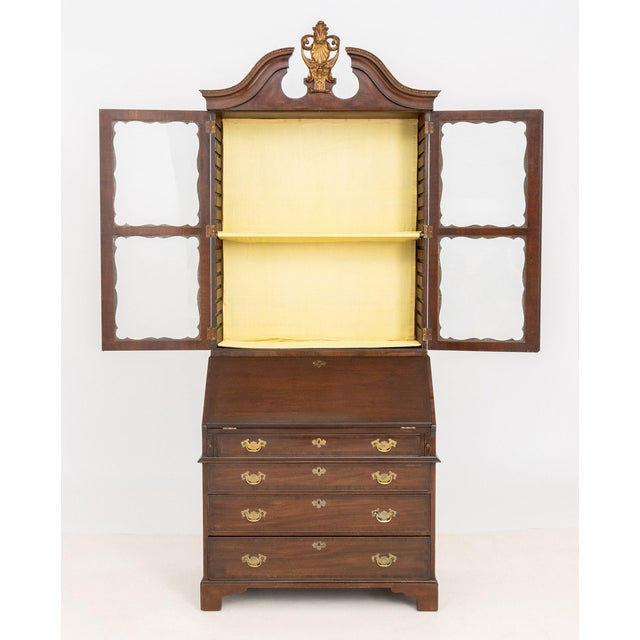 English George II Style Parcel Gilt Walnut Bureau Bookcase, 19th Century For Sale - Image 3 of 11