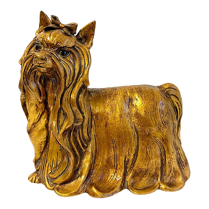 Pair of Kay Finch Yorkshire Terrier Gold Leaf Glaze Silky Yorkie Seated Dog Statue California Usa