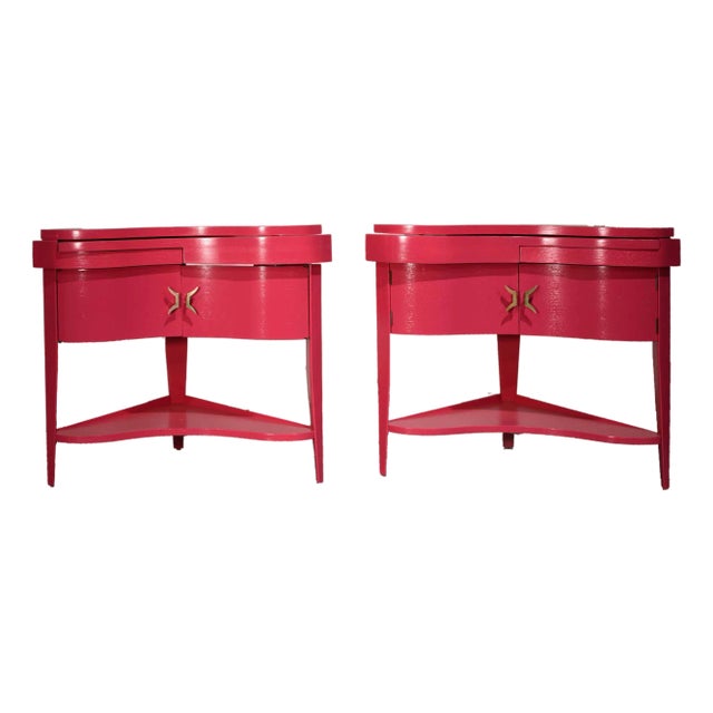 Vintage Triangular Concave Flip-Out Tables in Pink Newly Painted - A Pair For Sale