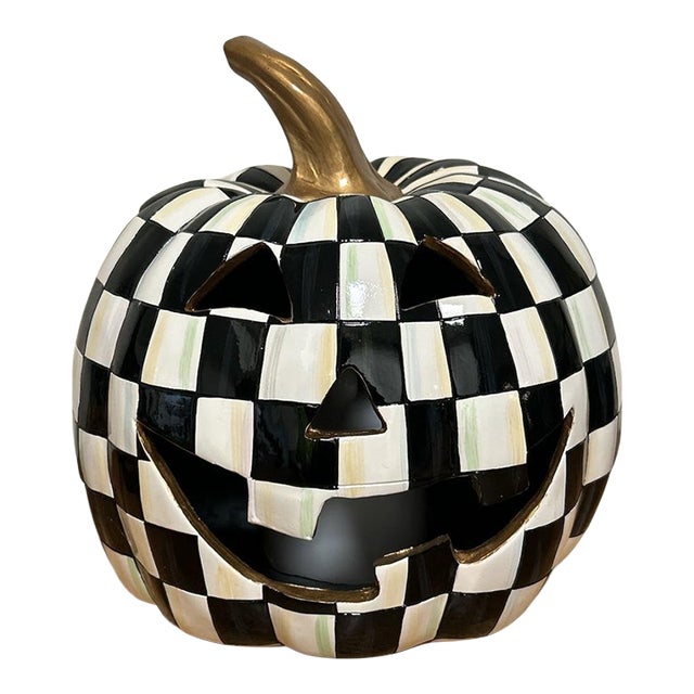 New MacKenzie Childs Courtly Check Illuminated Halloween Jack O’lantern For Sale
