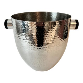 Hammered Stainless Steel Champagne Cooler or Ice Bucket with Black Resin Handles For Sale