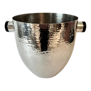 Hammered Stainless Steel Champagne Cooler or Ice Bucket with Black Resin Handles