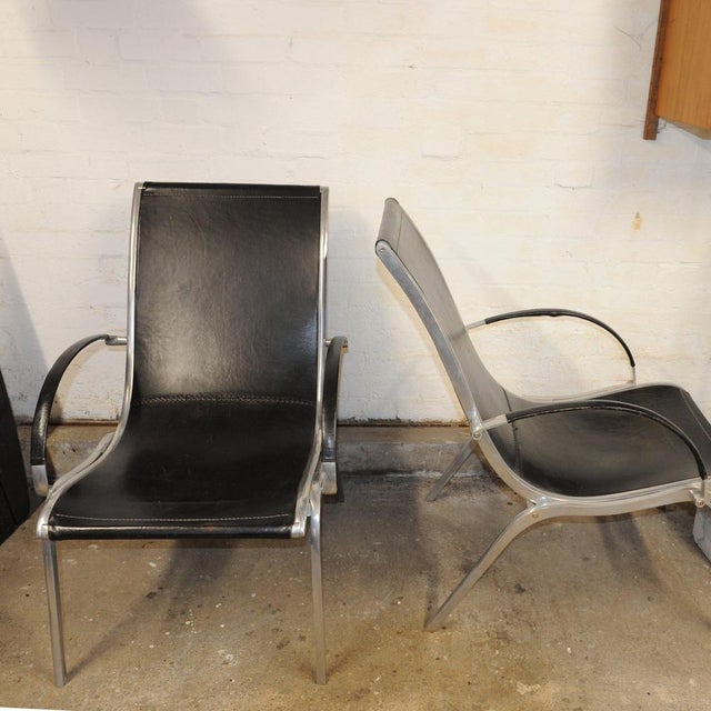 Mid-Century Modern Leather and Aluminium Lounge Chairs by Rudolf Szedleczky, 1970s, Set of 2 For Sale - Image 3 of 17