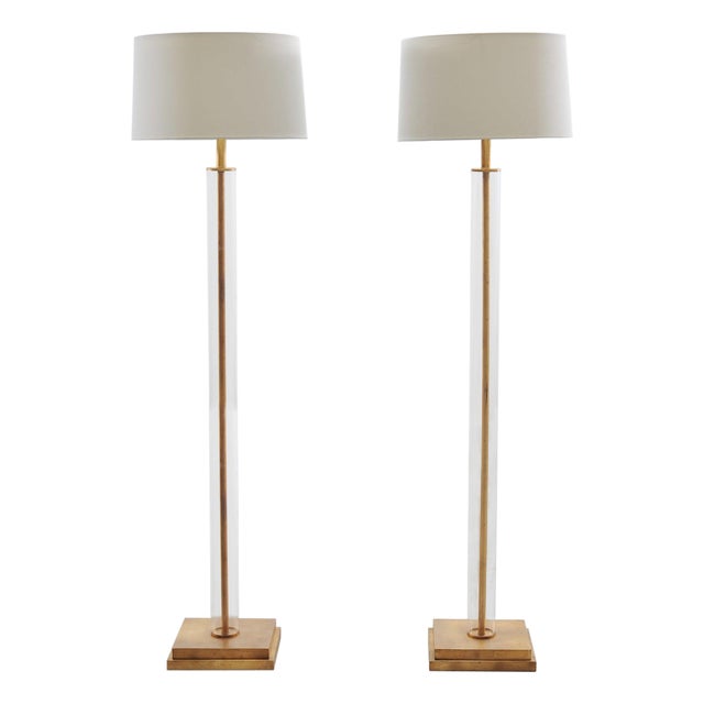 Pair of Charles Hollis Jones Style Lucite Column Floor Lamps For Sale