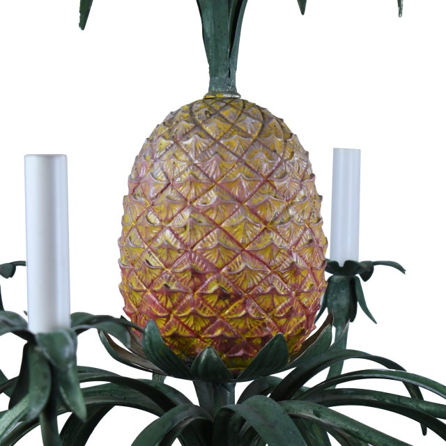 Hollywood Regency Pineapple Tole Chandelier For Sale - Image 3 of 5