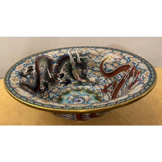 1960s Imperial Chinese Five Clawed Dragon Motif Cloisonné Bowl For Sale - Image 5 of 12