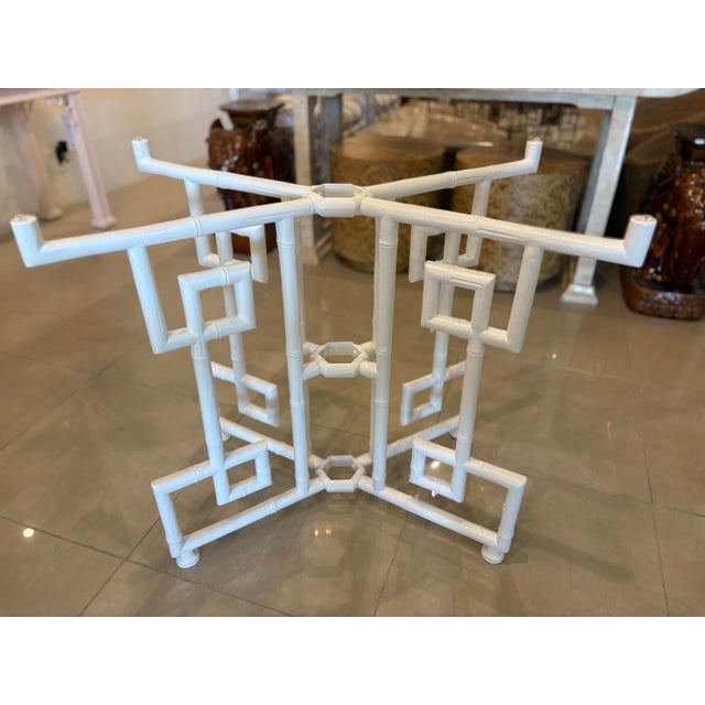 Vintage 7 Pc Faux Bamboo Greek Key Patio Dining Table & Chairs Restored For Sale - Image 10 of 18