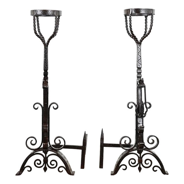 French 18th Century Forged Iron Andirons For Sale