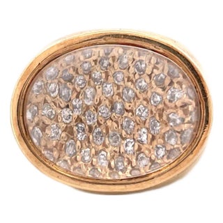 Exquisite 14k Yellow Gold Dome Ring With Crystal, Size 7.25 For Sale