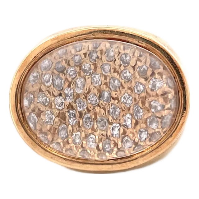 Exquisite 14k Yellow Gold Dome Ring With Crystal, Size 7.25 For Sale