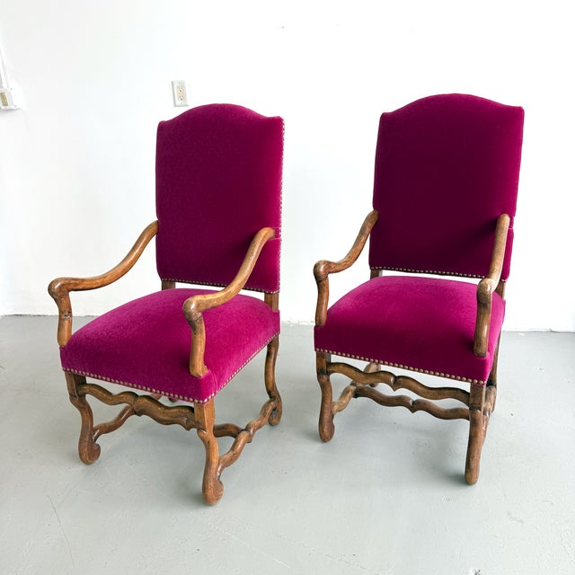Victorian Louis XIII Style Pair of Os De Mouton Arm Chairs, 1890's. For Sale - Image 3 of 7