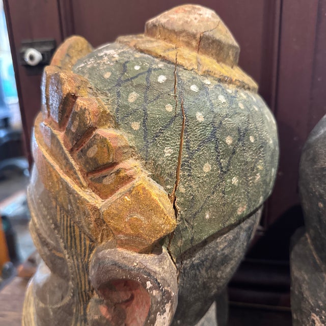Mid 20th Century Pair of Indian Folk Art Heads, Male & Female Door Gaurds For Sale - Image 9 of 12