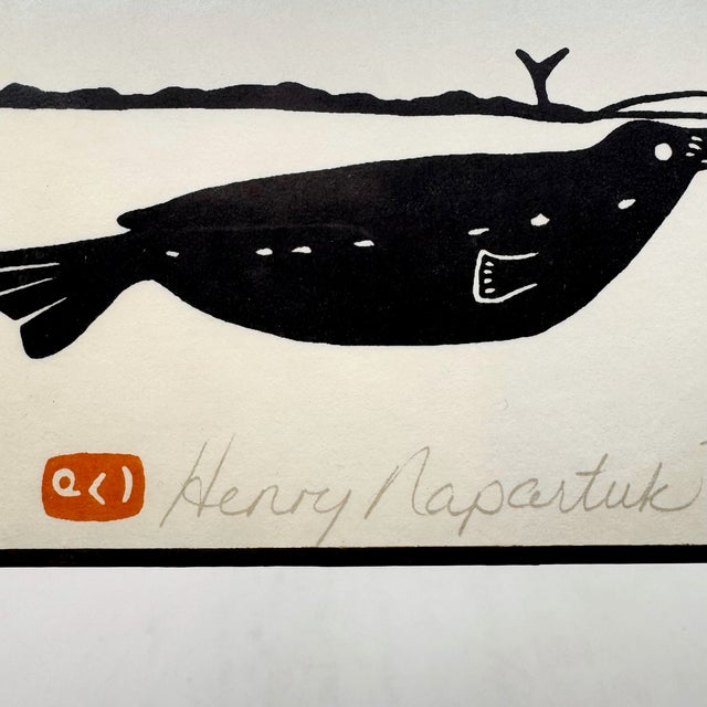 Vintage Inuit Print “Eskimo at the Seal Hole” by Henry Napartuk, Signed For Sale In New York - Image 6 of 7