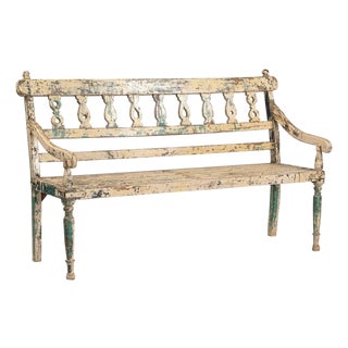 Vintage Anglo-Indian Painted Teakwood Bench For Sale