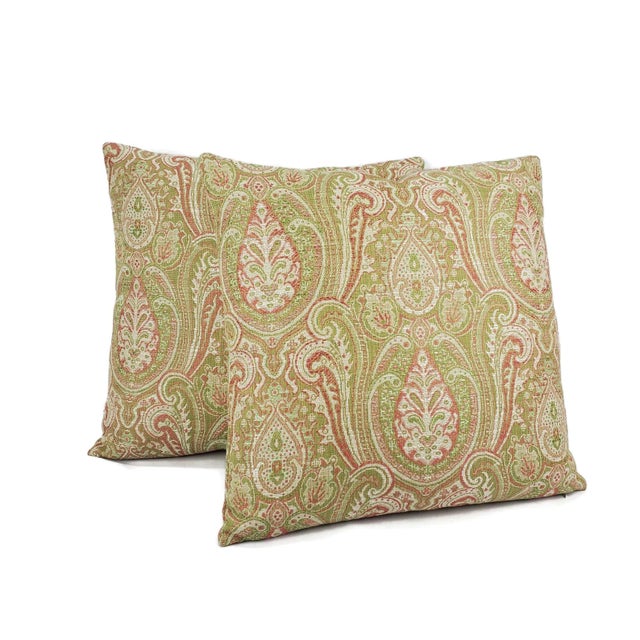 From Kravet Designs is fabric number 31395 in the color 317. This jacquard pillow features a green and red paisley design...