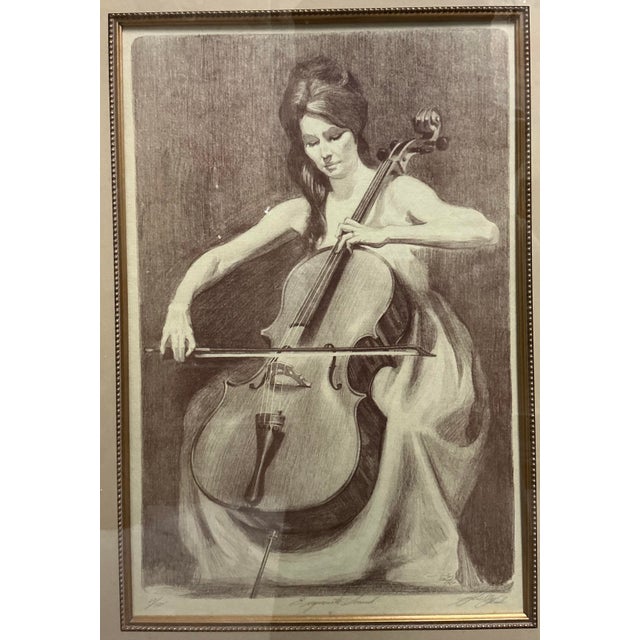 Beautiful lithograph of a female cellist by great American artist, illustrator, designer and teacher Shelly(Sheldon) Fink(...