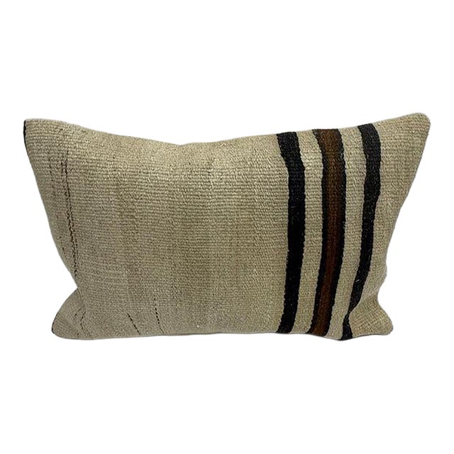 Turkish Hemp Pillow Cushion Natural Beige Brown Pillow Cushion Cover 16" x 24" For Sale