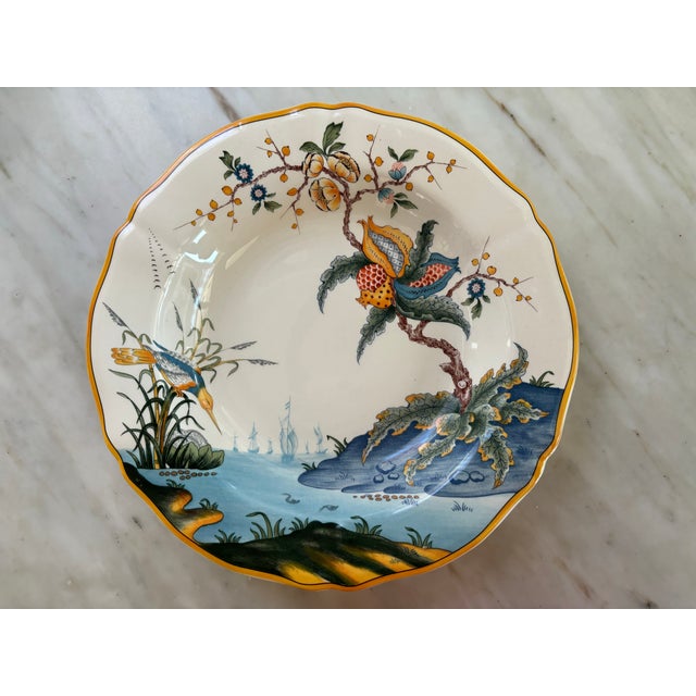 Chinoiserie Vintage Chinoiserie Gien Faiencerie "Magellan" Rim Soup Plates- Set of 12 For Sale - Image 3 of 11