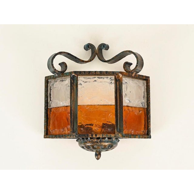 Brutalist Wrought Iron and Amber Glass Sconces from Longobard, Italy, 1970, Set of 2 For Sale - Image 8 of 16