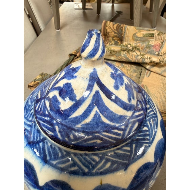 Blue Ceramic Chinoiserie Ginger Jars, Pair For Sale - Image 8 of 12