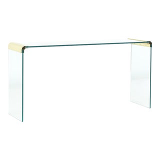 Leon Rosen for Pace Mid Century Brass and Glass Sofa Console Table For Sale