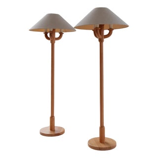 Vintage Scandinavian Sculptural Floor Lamps in Pine, 1970s, Set of 2 For Sale
