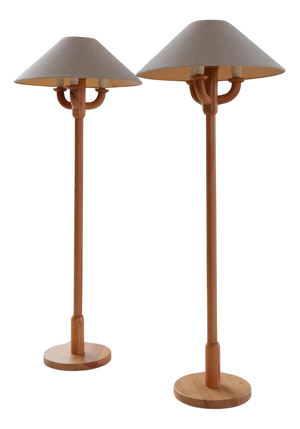 Vintage Scandinavian Sculptural Floor Lamps in Pine, 1970s, Set of 2