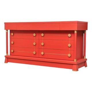 Vintage Mid Century Dot Dresser in Poppy Red Orange For Sale