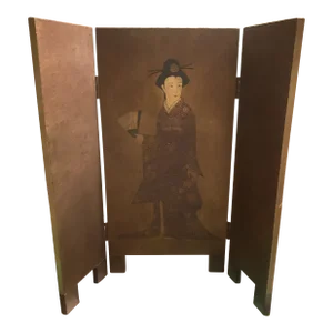 Vintage Hand-Painted Wooden Asian Fireplace Hearth