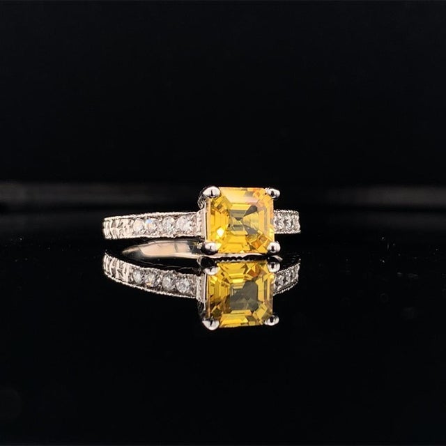 Diamond Yellow Sapphire Ring 14k Gold 1.66 Tcw Women Certified, Size 6.5 For Sale - Image 11 of 11