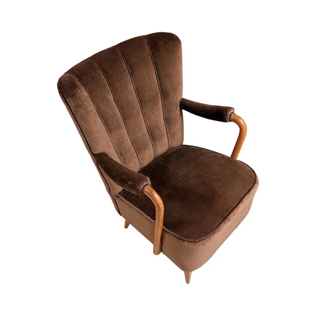 Brown Swedish Designer, Art Deco Easy Chairs, Velvet, Birch, Sweden, 1940s For Sale - Image 8 of 9