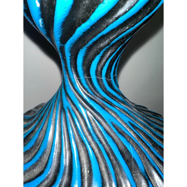 Pair of Mid 20th Century Two-Tone Blue Ceramic Swirl Statement Table Lamps For Sale - Image 9 of 12